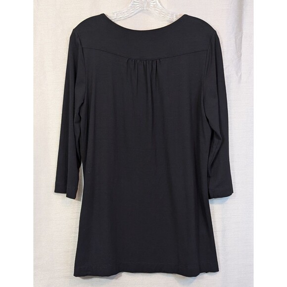 J. Jill Stretch Women's MEDIUM Button-Front Tunic, Black Rayon Knit 3/4 Sleeve - Picture 2 of 16